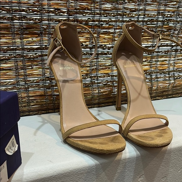 Stuart Weitzman Nudist Cream Heels with Stiletto Design and Ankle Strap - Picture 7 of 8